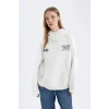 D6878 Oversize Fit Kapüşonlu Sırt Baskılı Sweatshirt