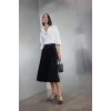 D7003 Piliseli Esnel Belli Basic Düz Siyah Midi Etek