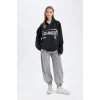 D7013 Loose Fit Yarım Fermuarlı Baskılı Sweatshirt