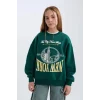 D7045 Oversize Fit Geniş Kalıp Bisiklet Yaka Üniversite Baskılı Sweatshirt
