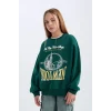 D7045 Oversize Fit Geniş Kalıp Bisiklet Yaka Üniversite Baskılı Sweatshirt