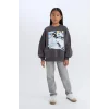 D7054 Oversize Geniş Kalıp Bisiklet Yaka Baskılı Sweatshirt