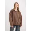 D7206 Oversize Fit Yarım Fermuarlı Sweatshirt