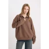 D7206 Oversize Fit Yarım Fermuarlı Sweatshirt