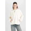 D7206 Oversize Fit Yarım Fermuarlı Sweatshirt