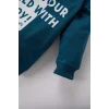 D7663 Erkek Bebek Bisiklet Yaka Baskılı Sweatshirt Beli Lastikli Kargo Cepli Eşofman Altı 2li Takım