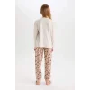 D7744 Desenli Beli Lastikli Pijama Takımı