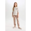 D7744 Desenli Beli Lastikli Pijama Takımı