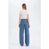 D8102 Wide Leg Yüksek Bel Uzun Jean Yıkamalı Pantolon