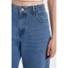 D8102 Wide Leg Yüksek Bel Uzun Jean Yıkamalı Pantolon