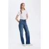 D8153 90s Wide Leg Yüksek Bel Uzun Jean Yıkamalı Pantolon