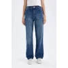 D8153 90s Wide Leg Yüksek Bel Uzun Jean Yıkamalı Pantolon