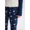 D8797 Kız Çocuk Yılbaşı Temalı Bisiklet Yaka Uzun Kollu Üst Uzun Alt Pijama Takımı