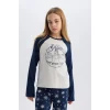D8797 Kız Çocuk Yılbaşı Temalı Bisiklet Yaka Uzun Kollu Üst Uzun Alt Pijama Takımı