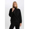 D9009 Yarım Fermuarlı Dik Yaka Basic Sweatshirt