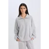 D9009 Yarım Fermuarlı Dik Yaka Basic Sweatshirt