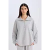 D9009 Yarım Fermuarlı Dik Yaka Basic Sweatshirt