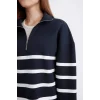 D9136 Relax Fit Polo Yaka Çizgili İçi Yumuşak Tüylü Kalın Sweatshirt Tunik