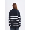 D9136 Relax Fit Polo Yaka Çizgili İçi Yumuşak Tüylü Kalın Sweatshirt Tunik