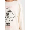 D9176 Snoopy Uzun Kollu Üst Beli Lastikli Uzun Alt Pijama Takımı