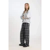 D9548 Pijama Pantolon Wide Leg Geniş Bol Paça Kareli Normal Bel Lastikli Cepli