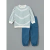 LCW Kids Petrol Bisiklet Yaka Çizgili Erkek Çocuk Sweatshirt ve Pantolon 2li