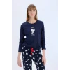 E0228 Snoopy Regular Fit Uzun Kollu Üst Beli Lastikli Uzun Alt Pijama Takımı