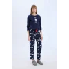 E0228 Snoopy Regular Fit Uzun Kollu Üst Beli Lastikli Uzun Alt Pijama Takımı