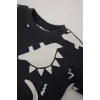 E0674 Erkek Bebek 2li Takım Dinazor Baskılı Sweatshirt Beli Lastikli Eşofman Altı