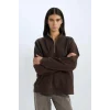 E0741 Oversize Geniş Kalıp Basic Düz Kanguru Cepli Fermuarlı Polo Yaka Sweatshirt
