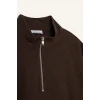 E0741 Oversize Geniş Kalıp Basic Düz Kanguru Cepli Fermuarlı Polo Yaka Sweatshirt