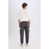 E0884 Jogger Regular Beli Bağcıklı Dokulu Kargo Cepli Pantolon