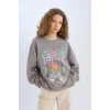 E1481 Loose Fit Bisiklet Yaka Baskılı Kalın Sweatshirt