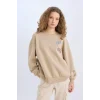 E1488 Loose Fit Bisiklet Yaka Sırt Baskılı Kalın Sweatshirt