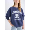 E1494 Coool Loose Fit Bisiklet Yaka Baskılı Kalın Sweatshirt