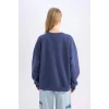 E1494 Coool Loose Fit Bisiklet Yaka Baskılı Kalın Sweatshirt