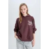E1495 Coool Loose Fit Kapüşonlu Sırt Baskılı Kalın Sweatshirt