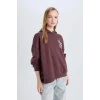 E1495 Coool Loose Fit Kapüşonlu Sırt Baskılı Kalın Sweatshirt