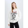 E1497 Coool Loose Fit Bisiklet Yaka Baskılı Kalın Sweatshirt