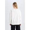 E1497 Coool Loose Fit Bisiklet Yaka Baskılı Kalın Sweatshirt