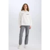 E1524 Oversize Geniş Kalıp Yarım Fermuarlı Sırt Baskılı Kalın Sweatshirt