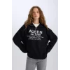 E1525 Oversize Geniş Kalıp Yarım Fermuarlı Sırt Baskılı Sweatshirt