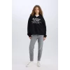 E1525 Oversize Geniş Kalıp Yarım Fermuarlı Sırt Baskılı Sweatshirt