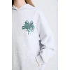 E1530 Coool Oversize Geniş Kalıp Slogan Baskılı Kalın Sweatshirt Kumaşı Sweatshirt