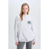 E1530 Coool Oversize Geniş Kalıp Slogan Baskılı Kalın Sweatshirt Kumaşı Sweatshirt
