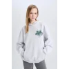 E1530 Coool Oversize Geniş Kalıp Slogan Baskılı Kalın Sweatshirt Kumaşı Sweatshirt