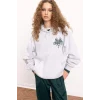 E1530 Coool Oversize Geniş Kalıp Slogan Baskılı Kalın Sweatshirt Kumaşı Sweatshirt