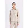 E1850 Regular Fit Yarım Fermuarlı Baskılı Casual Sweatshirt