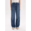 E2975 Straight Wide Yüksek Bel Uzun Jean Yıkamalı Pantolon
