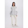E3229 Relax Fit Polo Yaka Baskılı Kalın Sweatshirt